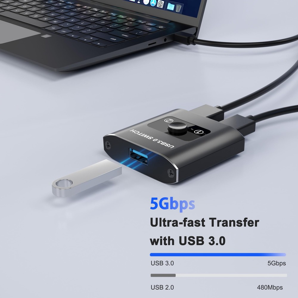 BiDirectional USB 3.0 Switch 1 In 2 Out / 2 In 1 Out Switcher 2 Computers PC