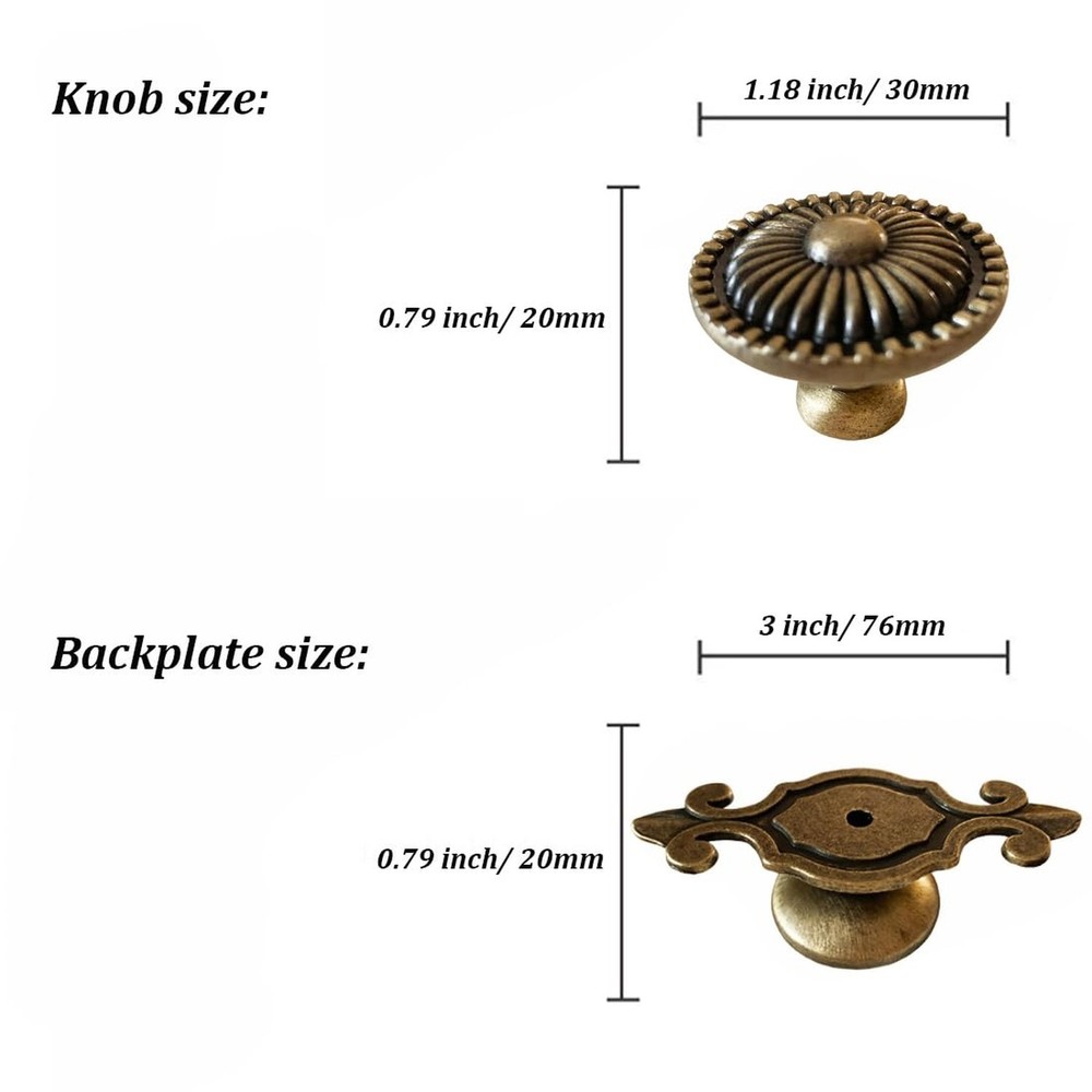Brass Cabinet Knobs, Vintage Retro Mushroom Drawer Knobs with Backplate, Dres...