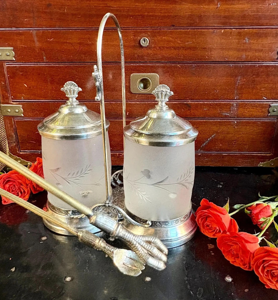 Victorian Double Silver Plated Pickle Castor with Tongs