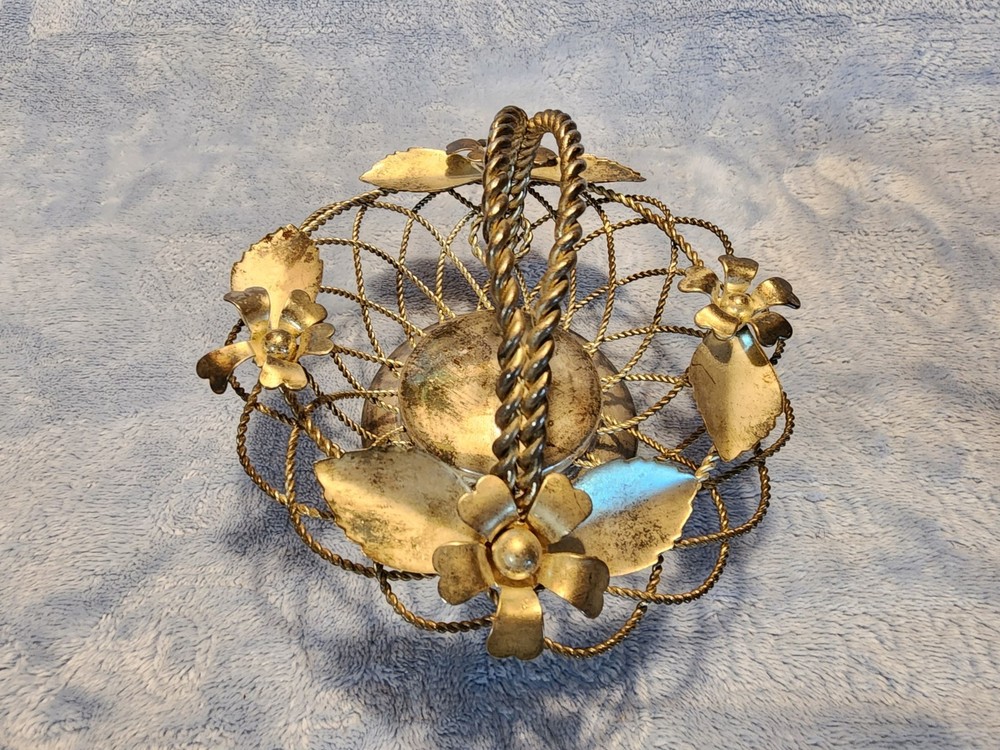 Vintage Silver-plate Fruit Basket Swing Handle Wire Flowers & Leaves