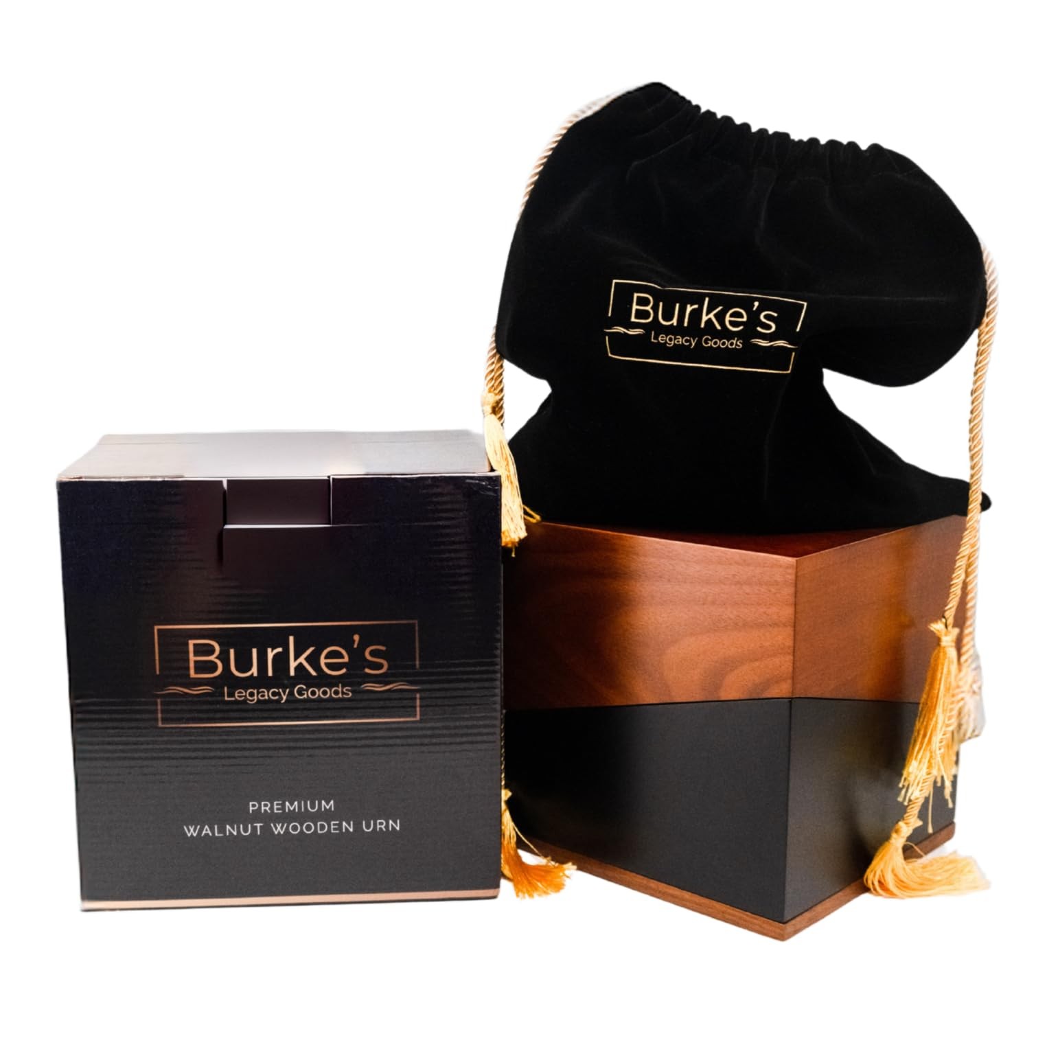 Premium Urn for Ashes Adult Human | Standard, Walnut Wood and Black