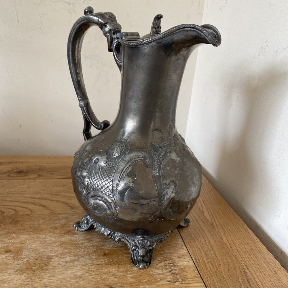Antique Victorian Silver Pitcher Footed Lidded Jug