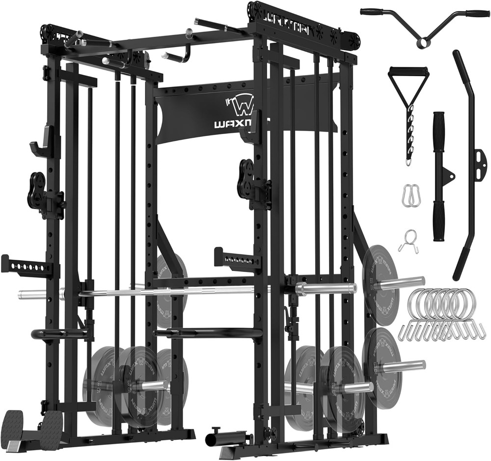 Smith Machine with Cable Crossover System, Multi - Function Squat Rack Power Cag