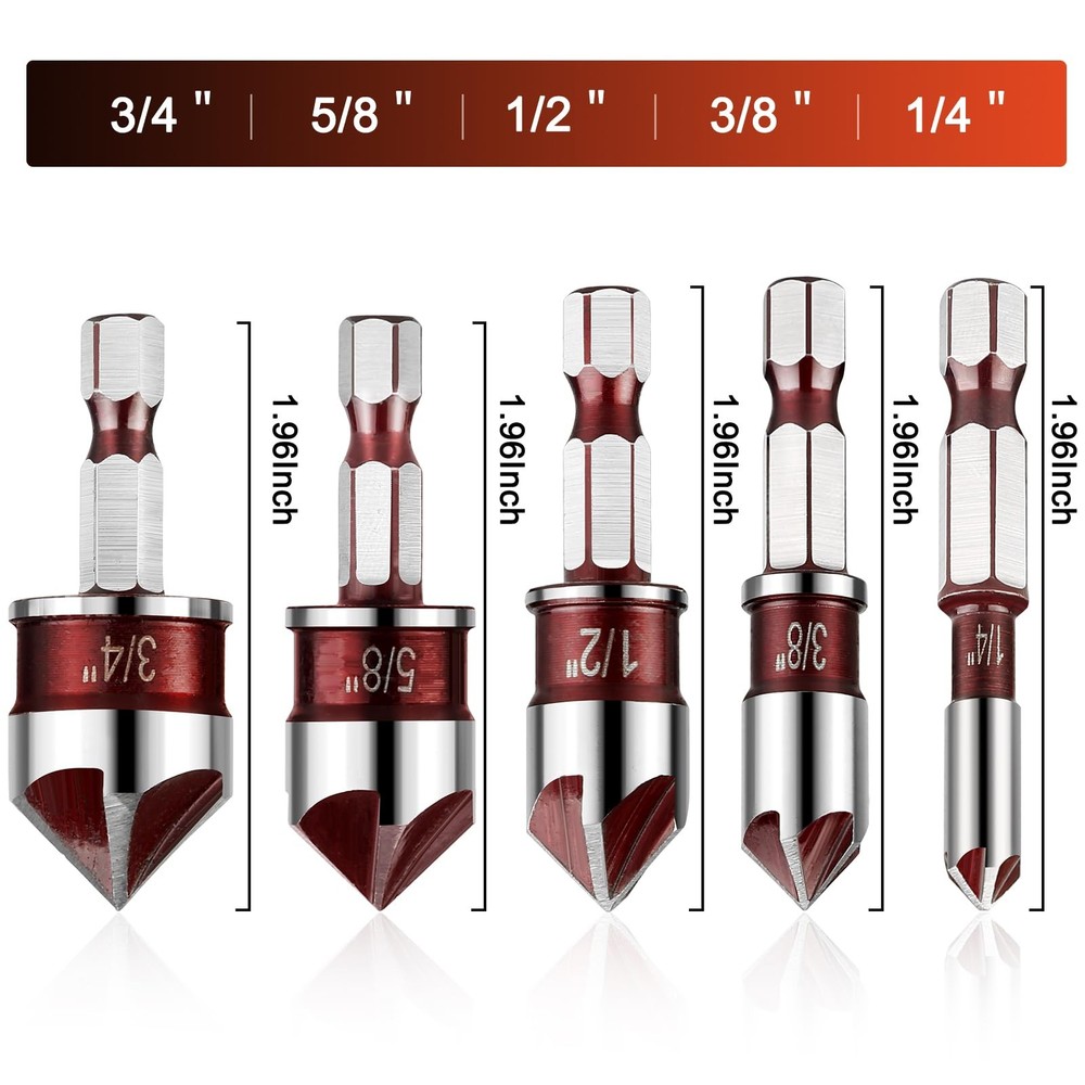 Pylevemv 5Pcs Countersink Drill Bit Set, Premium with One Size