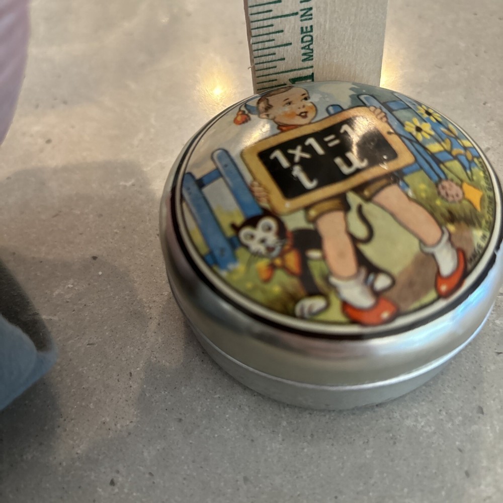 German US Zone Boy Doing Math Cat School Slate Tin
