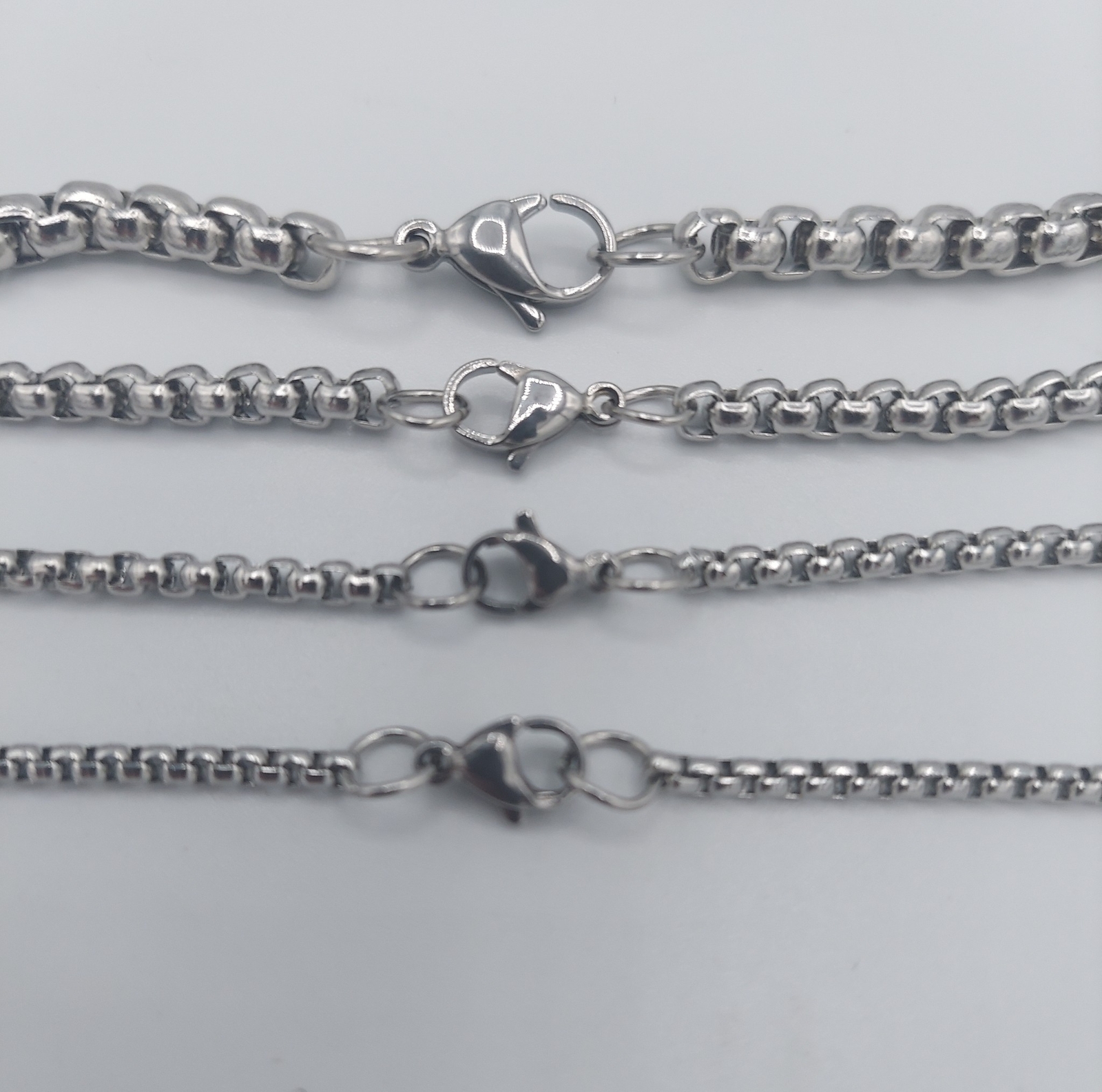 2/2.5/3/4/5mm 16-60" SMOOTH BOX ROPE SILVER STAINLESS STEEL CHAIN NECKLACE