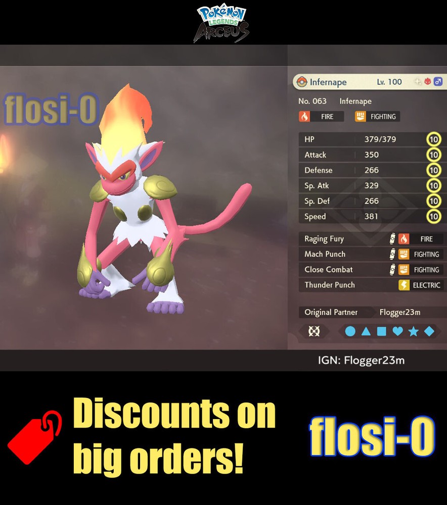 6IV Shiny Alpha Infernape Max Effort Level Pokemon Legends Arceus