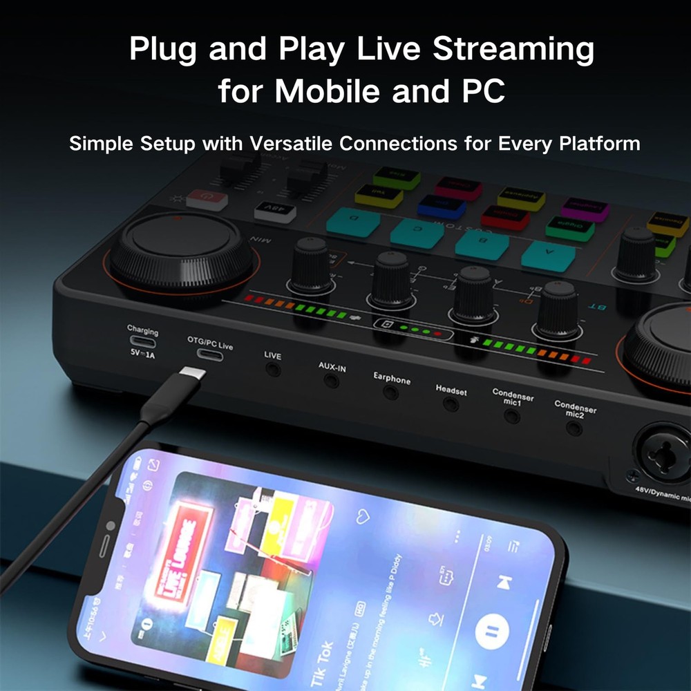 Audio Interface for Beginners - Streaming Podcast Mixer with -preamp, 48V Pha...