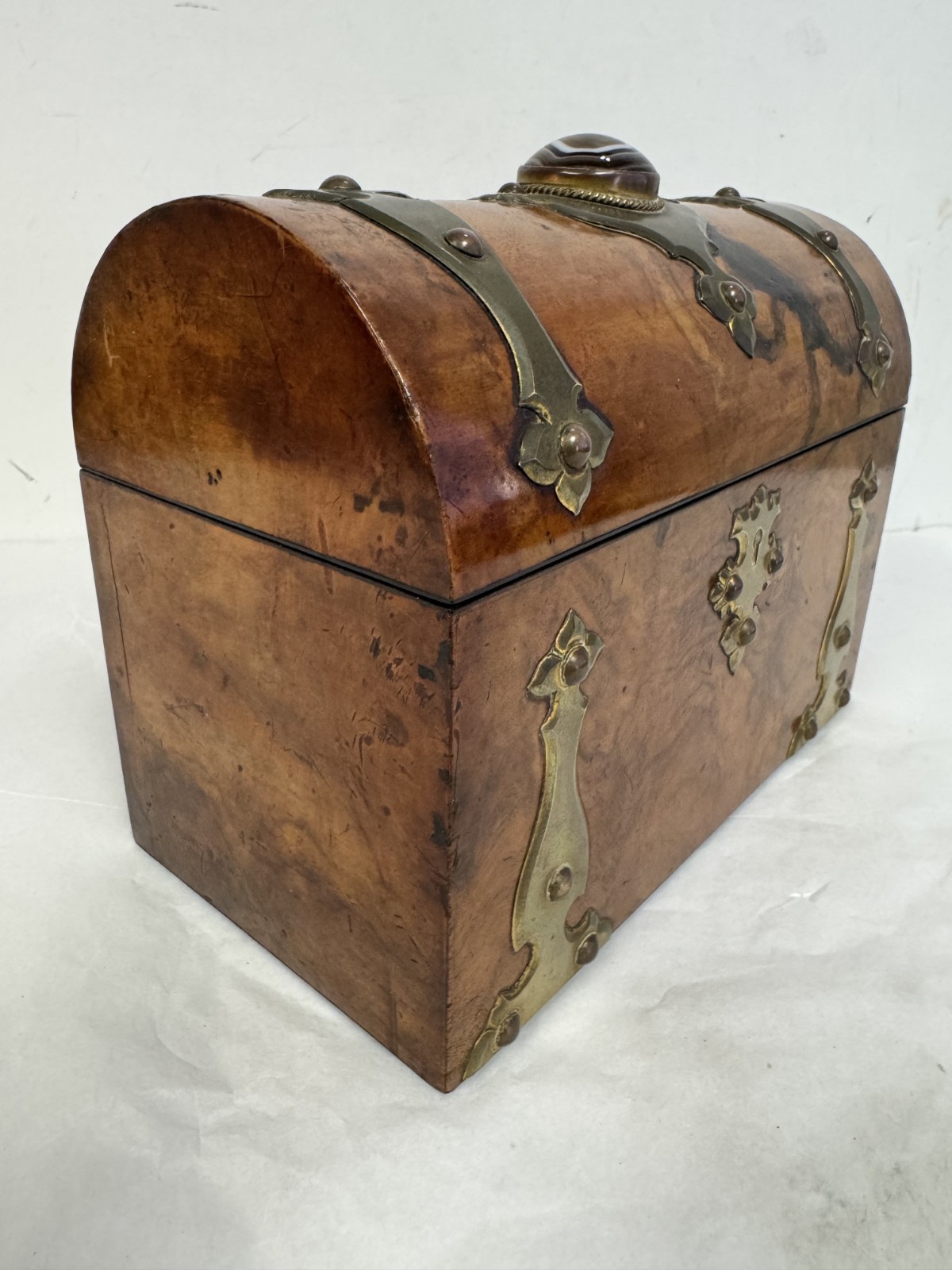 U28306 Antique VICTORIAN Burled Walnut Letter Stationary Box wBrass Gem G2U