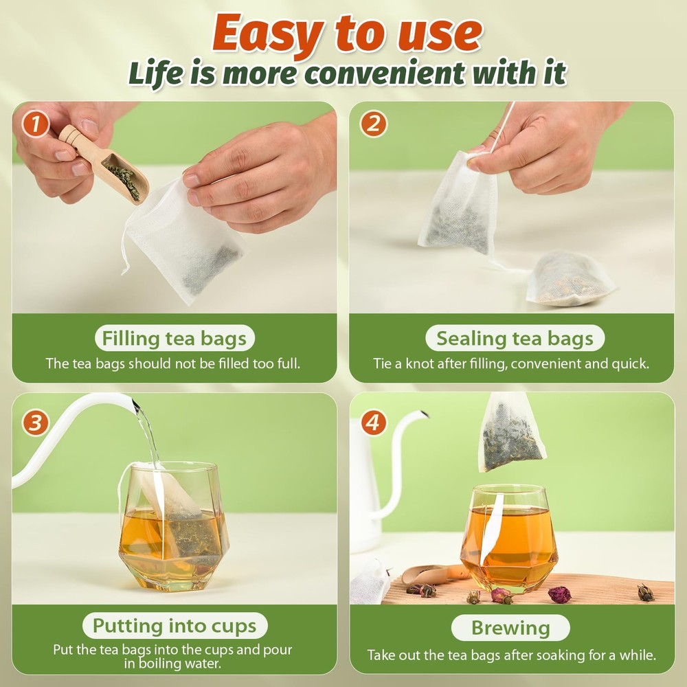 Disposable Tea Bags for Loose Leaf Tea, Empty Filter Bags with Cotton Drawstring