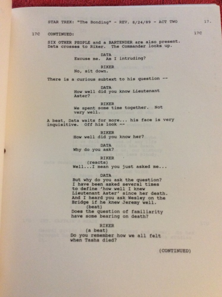 STAR TREK THE NEXT GENERATION ORIGINAL SCRIPT THE BONDING PATRICK STEWART