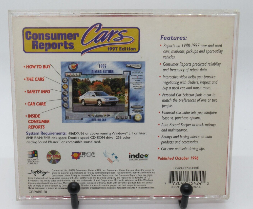 CONSUMER REPORTS - CARS 1997 EDITION REFERENCE PC CD-ROM, WIN 3.1/95 SOFTKEY