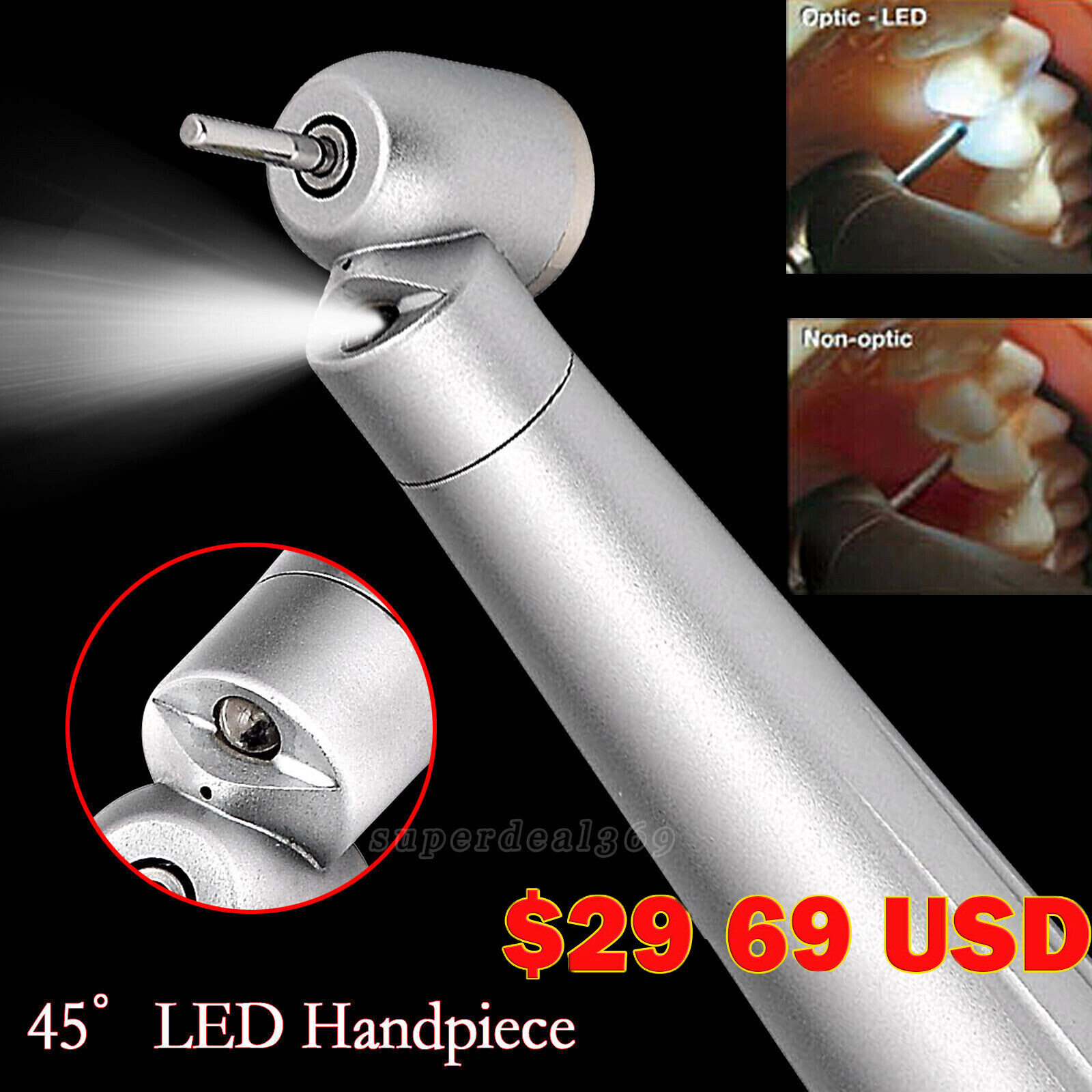 NSK Style Dental LED 45° Degree Surgical High Speed Handpiece Push Button 4 Hole