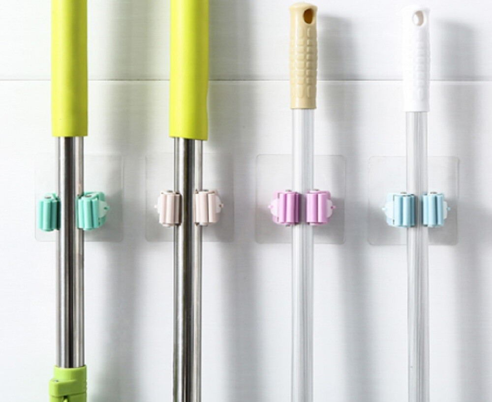 5 Self-Adhesive Broom Mop Holder - Wall Mounted, No-Drill Space-Saving Oragnizer