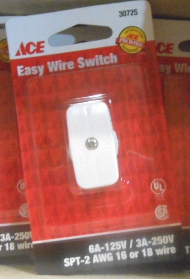 ACE 30725 Inline Wire Cord Light Switch Table Floor Bed Desk Lamp White