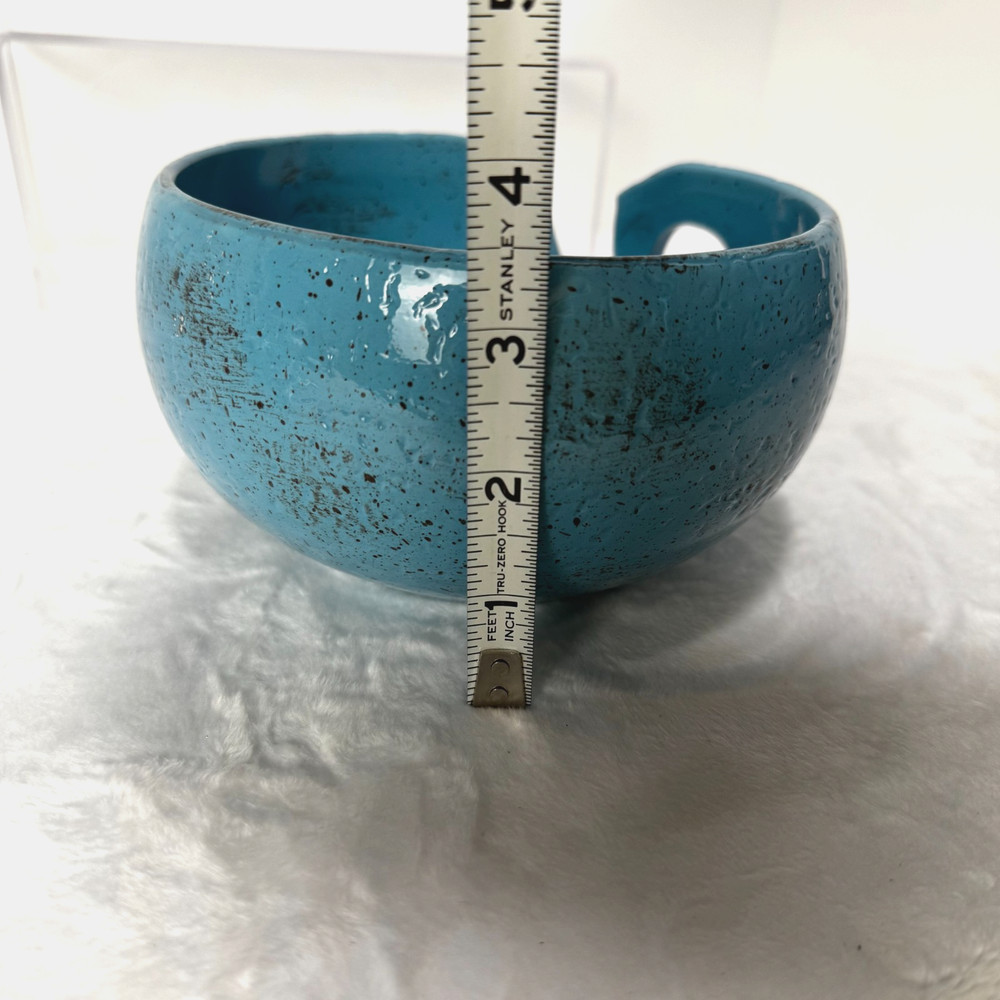 Handmade Rustic Turquoise Ceramic Round Sewing Tools Organizer/Knitting Yarn Bow