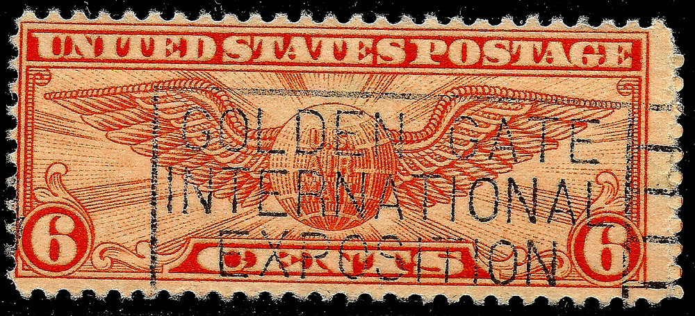 🚩US Scott #C19, STAMP SINGLE 1934 WING GLOBE Air Mail 6¢ SLOGAN CANCEL