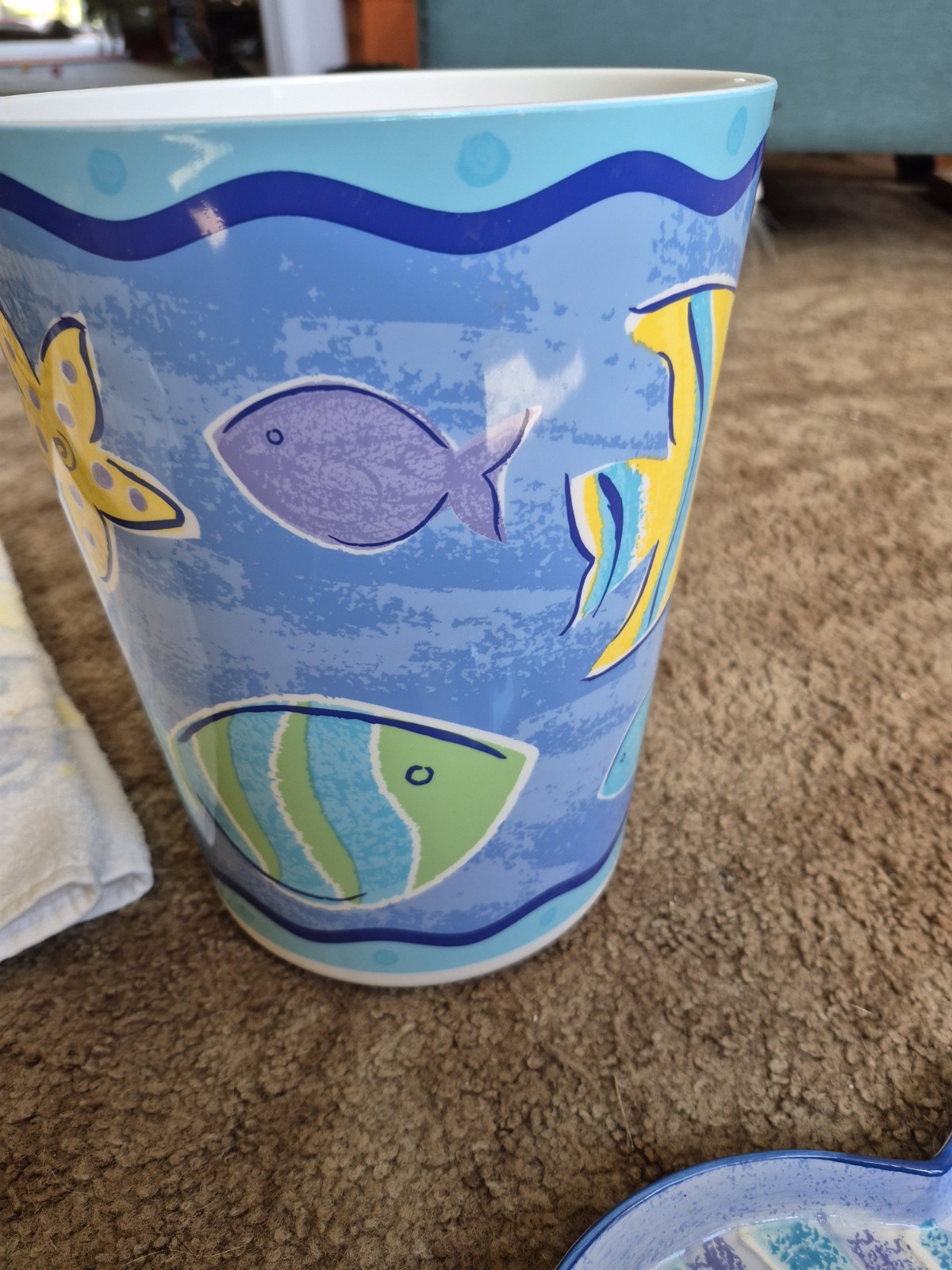 Fish Theme 7pc Bath Bathroom Set Ceramic Soap Dish ToothBrush Hold Cup Trash Can