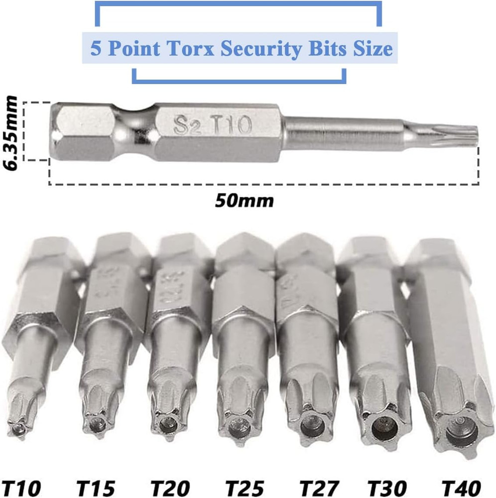 14Pcs 5 Point Torx Security Bits Magnetic 5 Point Star Tamper Proof Bit Set 1/4"