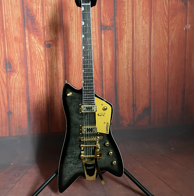 Custom Thunderbird Black Quilted Maple HH Pickups Gold Hardware 6 strings New