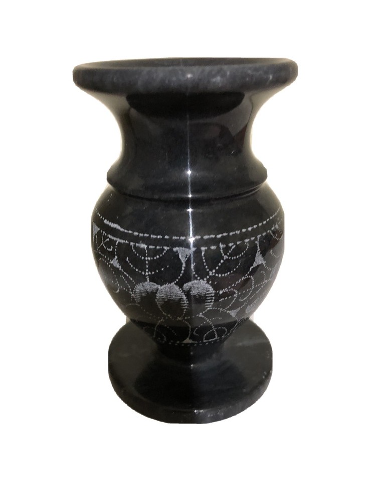 Black Soap Stone Engraved Vase