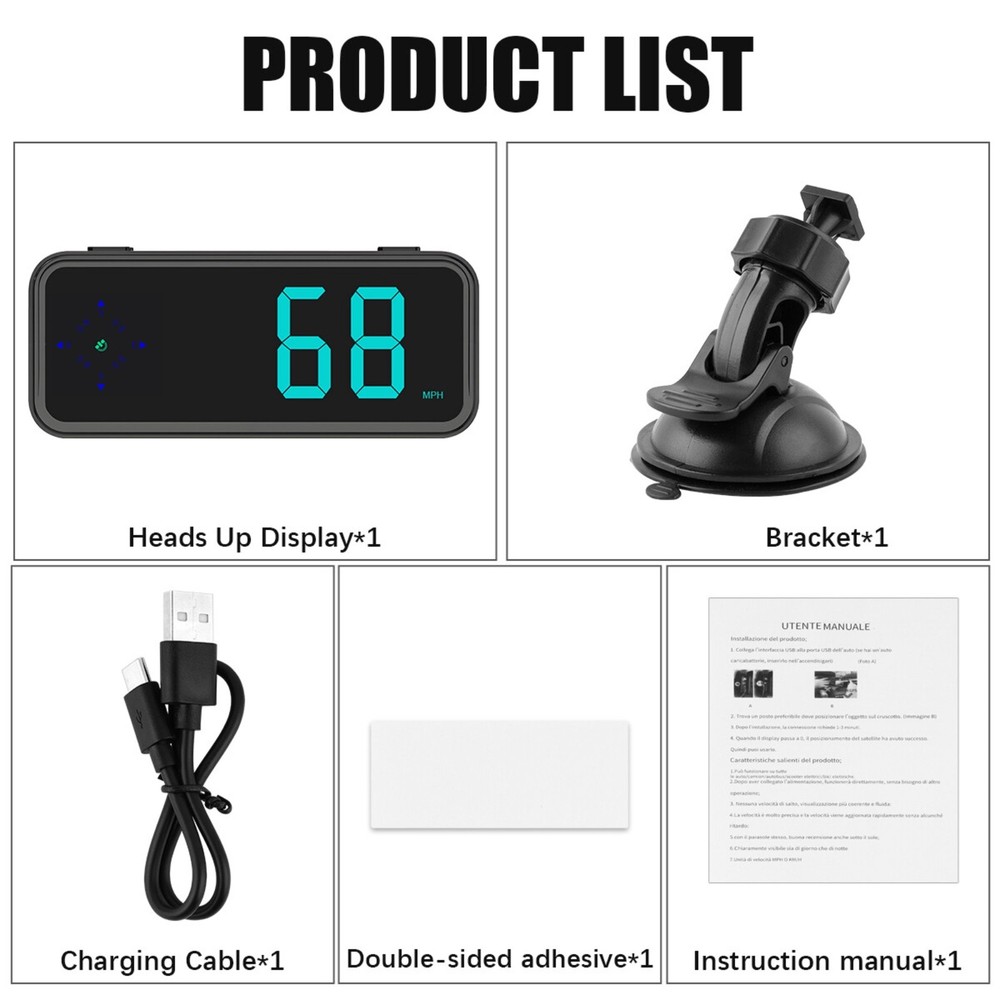 Mini LED Digital Speedometer GPS Car HUD Head Up Display With Compass & Clock