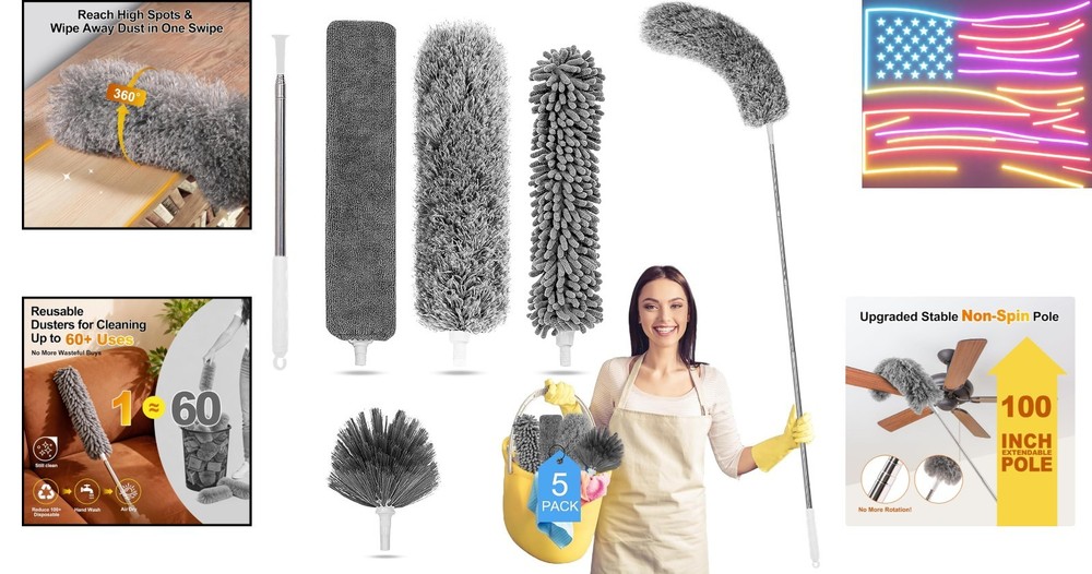 Microfiber Feather Duster 5-in-1 Kit, Dusters for Cleaning, Duster with Exten...