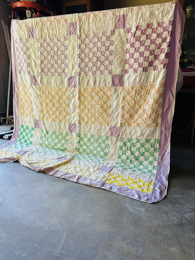 Vintage Patchwork Quilt Multicolor Checkerboard Design