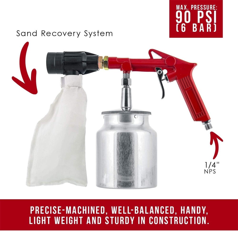Efficient Sand Blaster Tool Kit: Powerful 90 psi Recovery & Versatile Nozzle Set