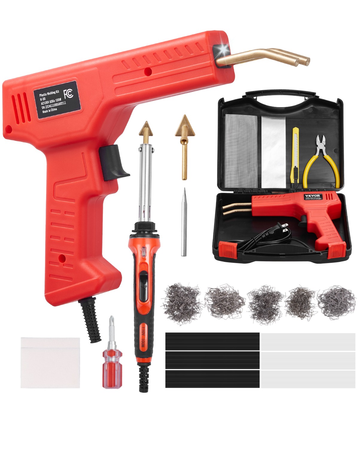 VEVOR Plastic Welder Kit 100W Plastic Welder Gun and Iron 1000 Staples&60 Rods