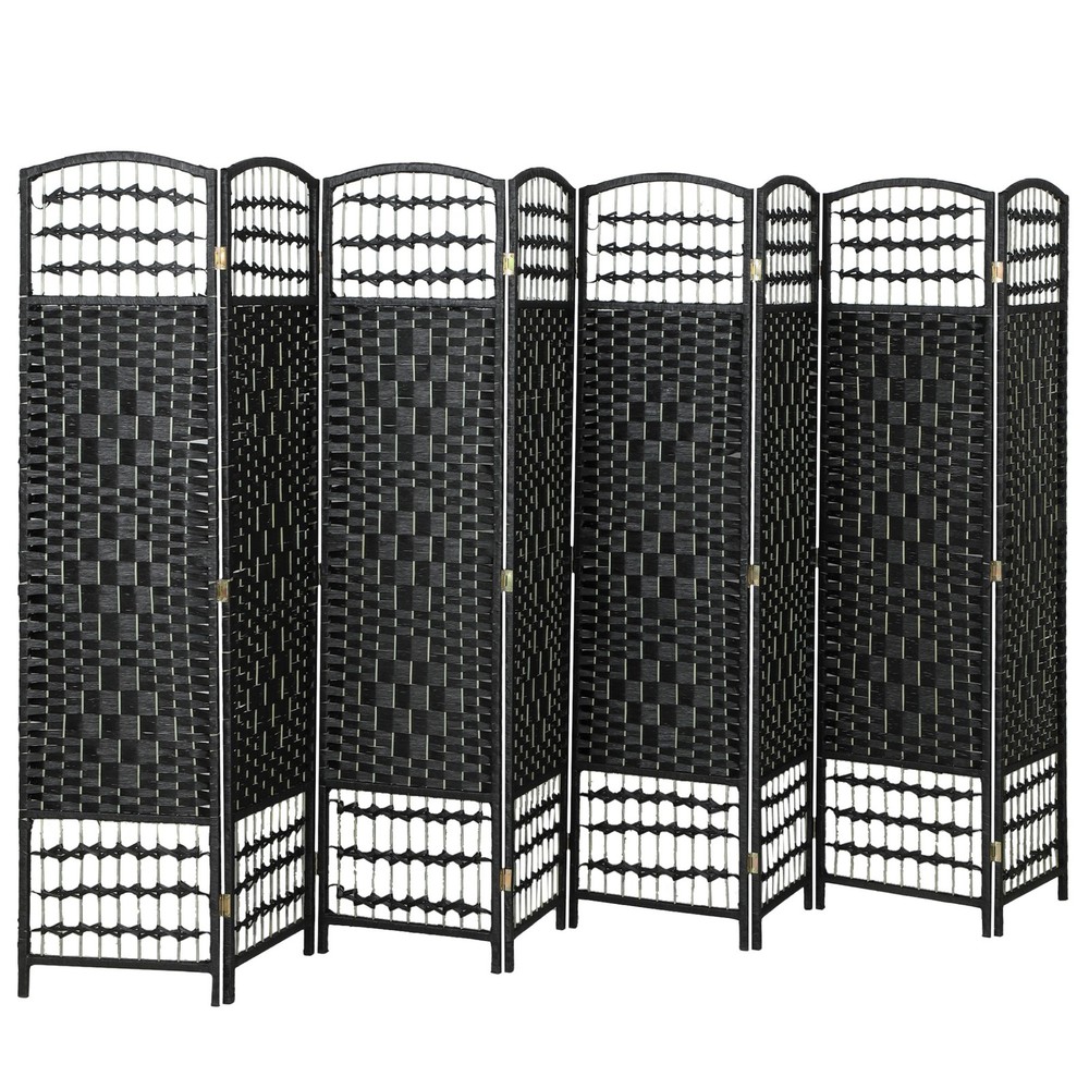 8 Panel Room Divider, Folding Screen, 5.6', Black
