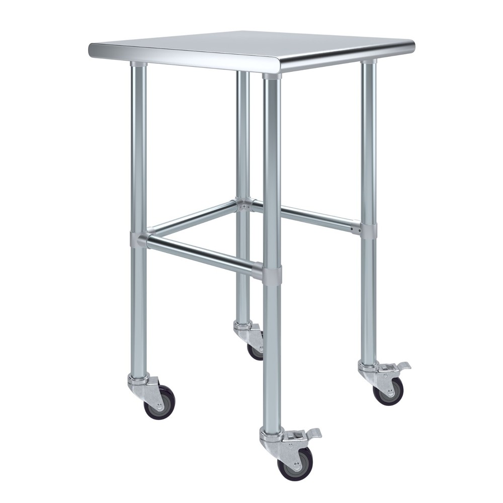 24 in. x 24 in. Stainless Steel Work Table Open Base & Wheels | Mobile Table