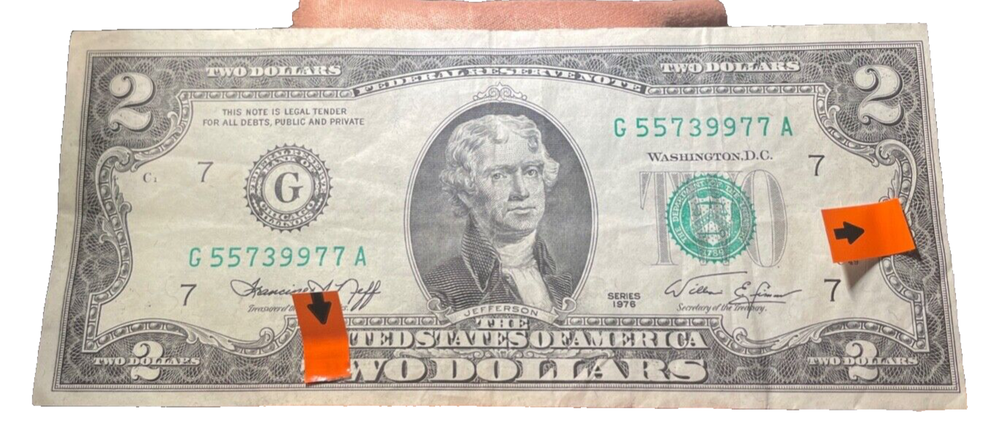 1976 $2 Dollar Bill Error (Miscut/Misaligned) G 55739977 A- Rare-Right Front