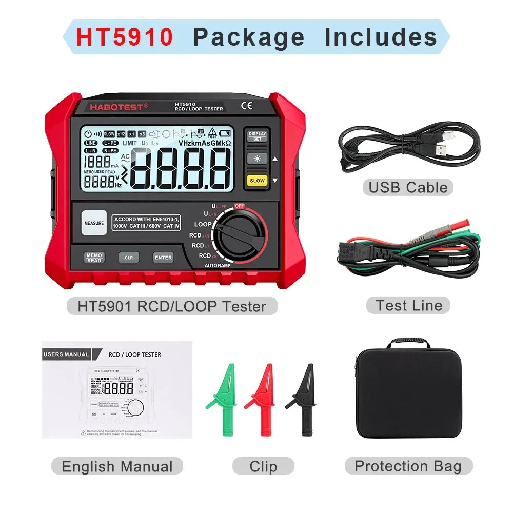 Leakage Switch Tester LCD Digital Resistance Meter RCD/Loop Tester 1000 Data