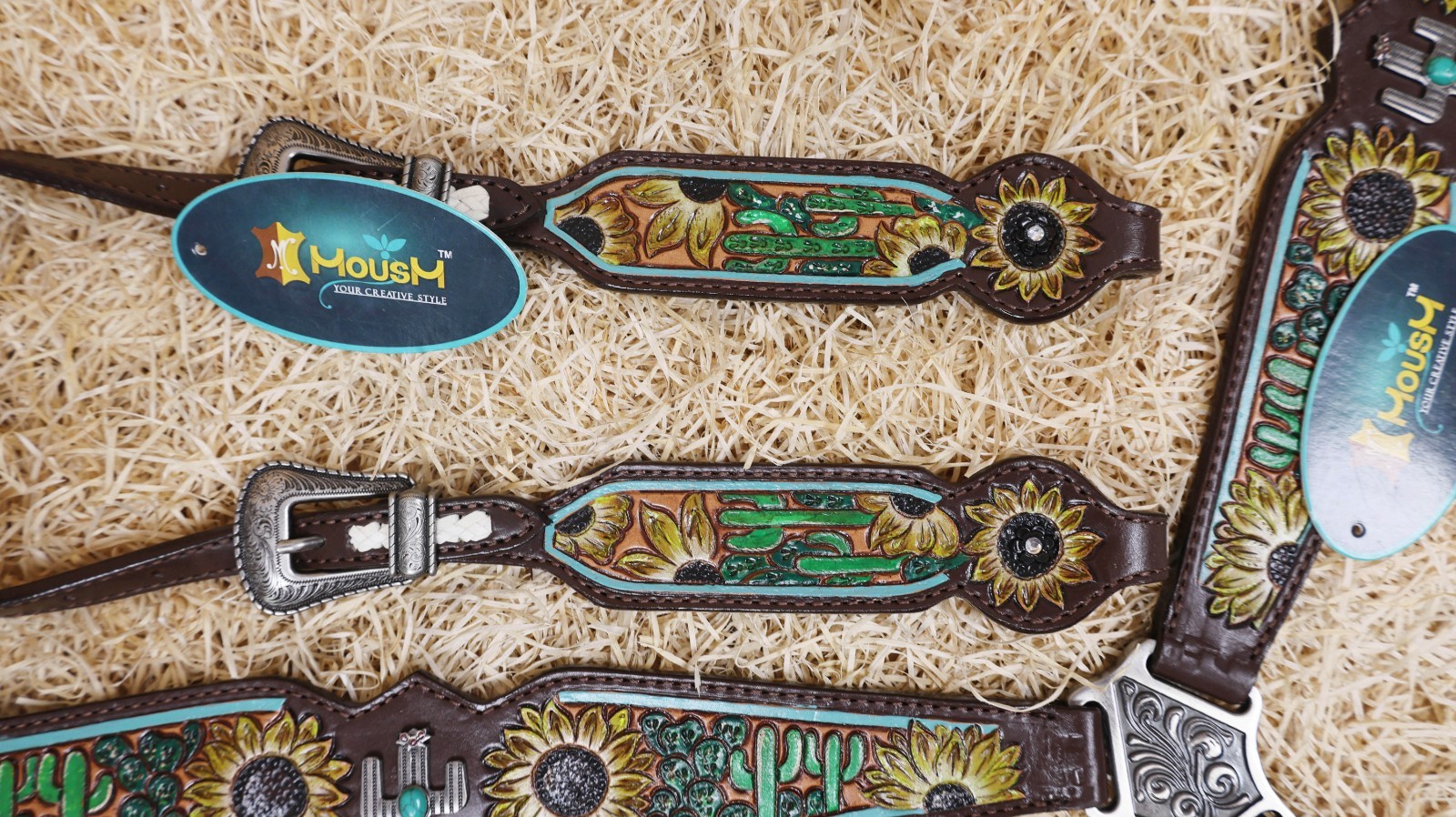 Western Leather Headstall and Breast Collar Tack Set