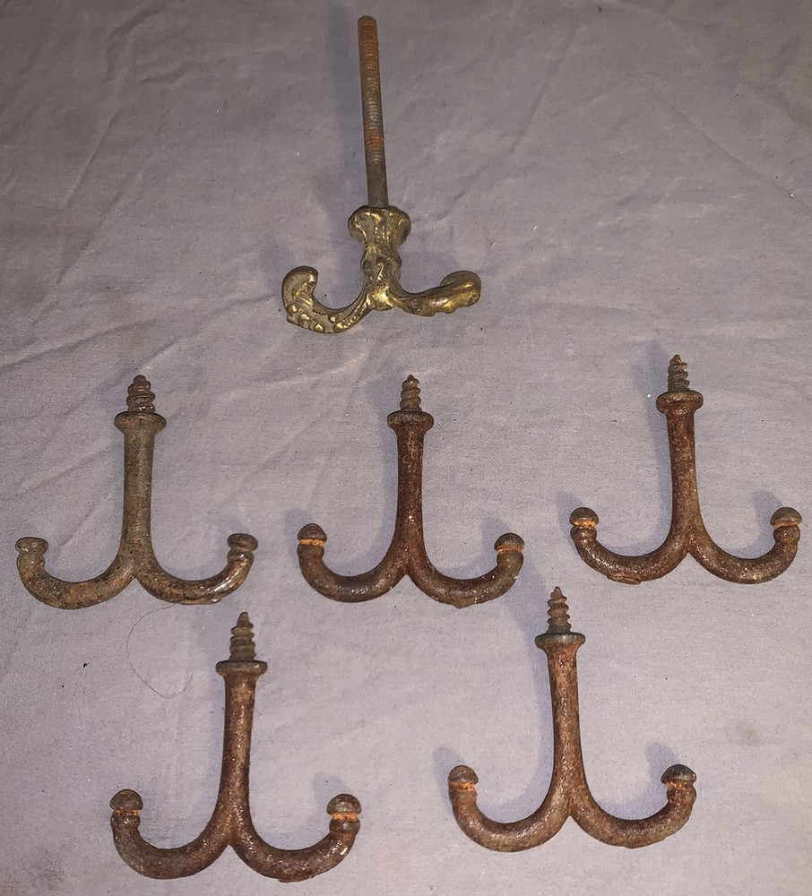 Nice Lot  6  Antique  Cast Metal  Ceiling Hooks  5 Matching