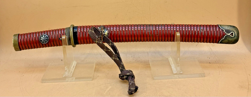 Japanese Edo Red Lacquer Tanto, Signed Blade & Complete Fitting Set