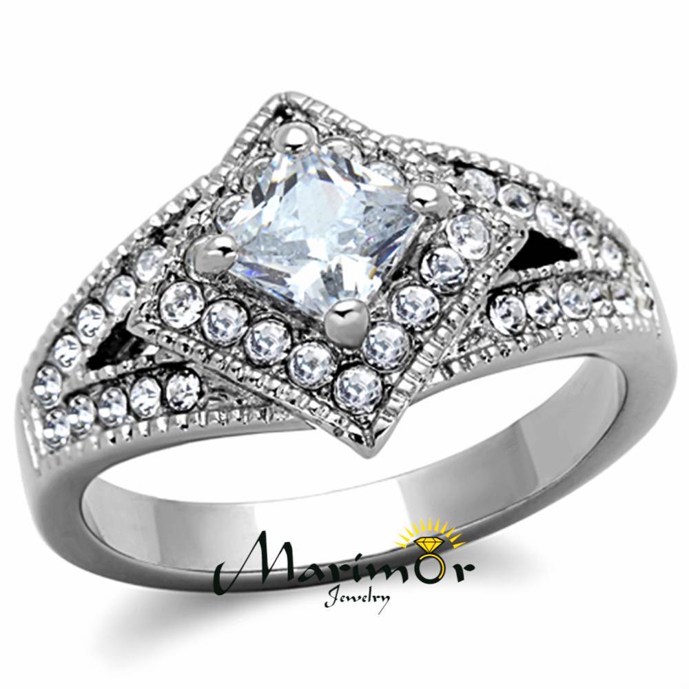 High Polished Stainless Steel 1 Ct CZ Engagement / Fashion Ring Sizes 5-10