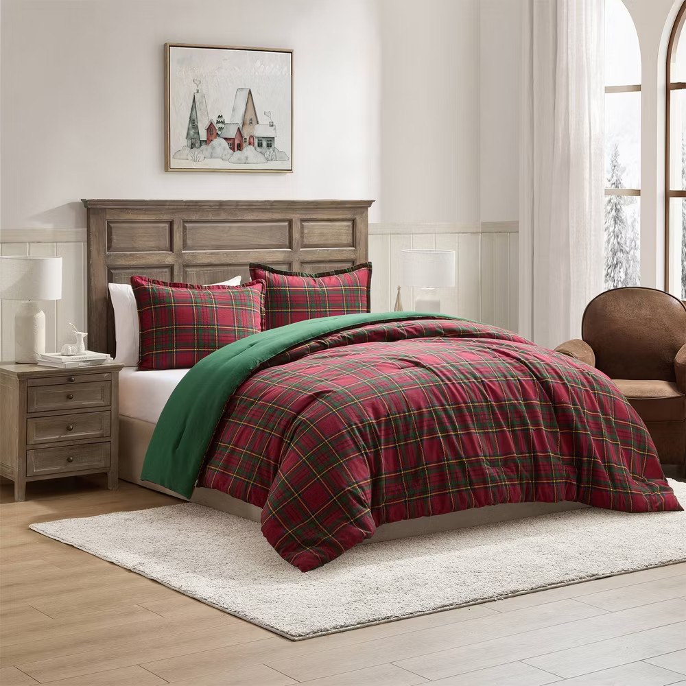Hallmark King Flannel Plaid Comforter Set Red
