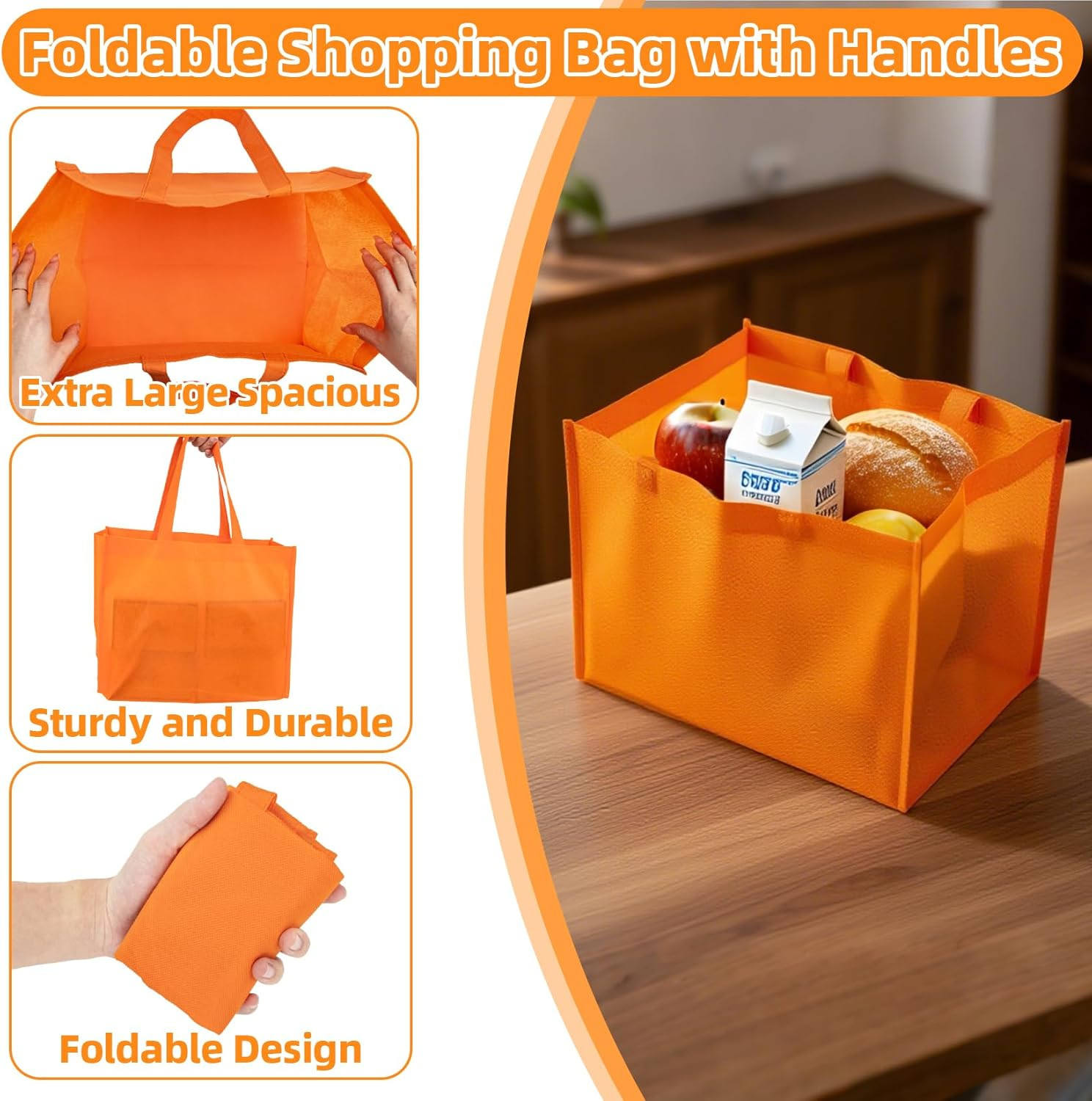 3 Pack Reusable Grocery Bags Heavy Duty Foldable Canvas Tote Large Shopping Bag