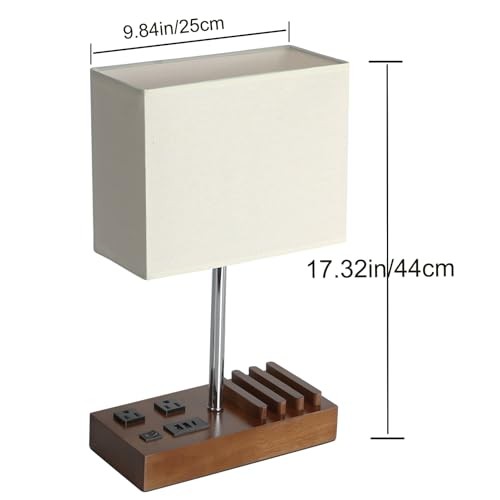 Briever USB Table Lamp, Multi 2 Ac Outlets + 3 Usb + 3 Slots (Walnut)