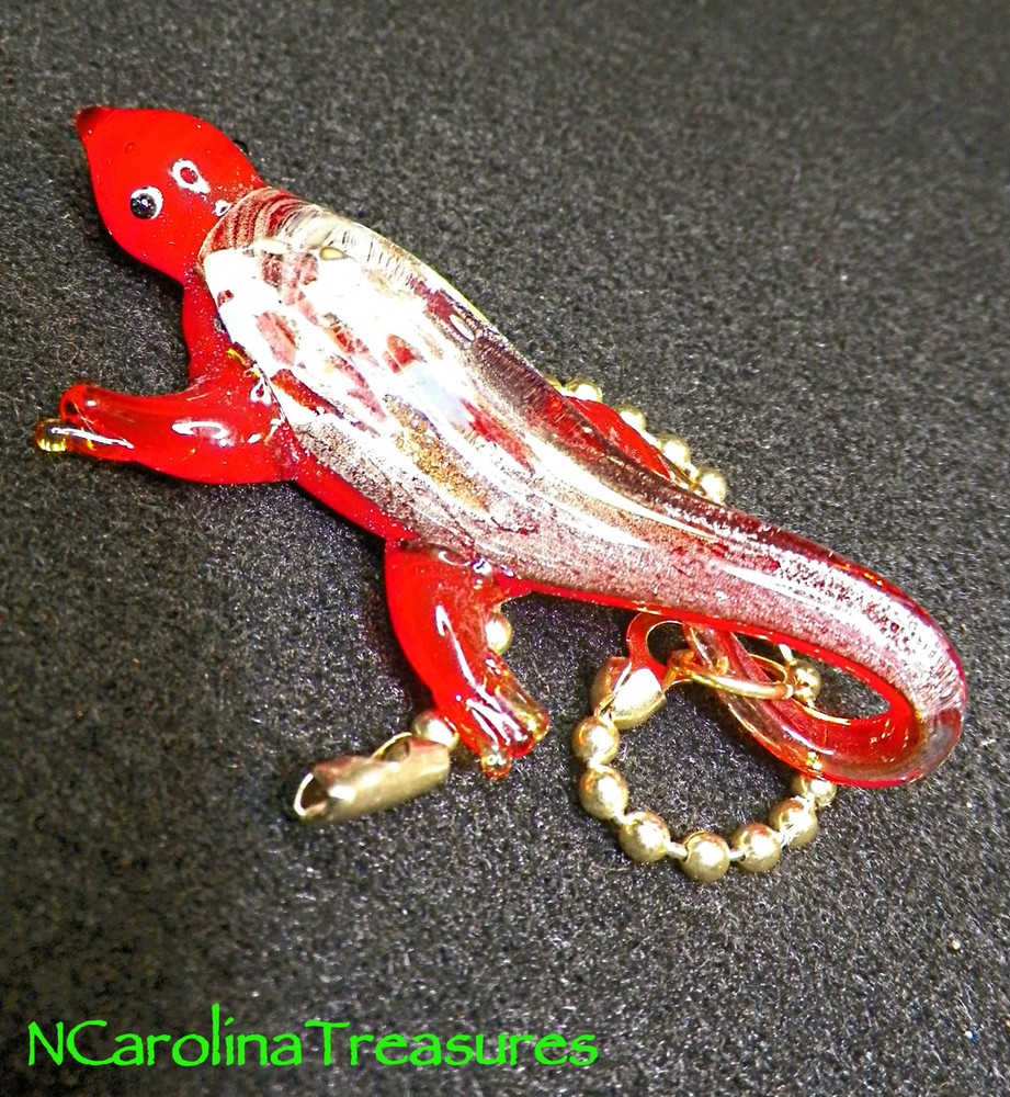GLASS CEILING FAN SWITCH PULL RED MULTICOLORED LIZARD GECKO SALAMANDER LG PAIR