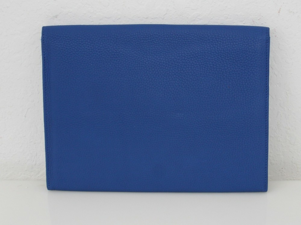 GiGi NY Handcrafted Leather Portfolio Royal Blue Rectangular 3 Section Divided