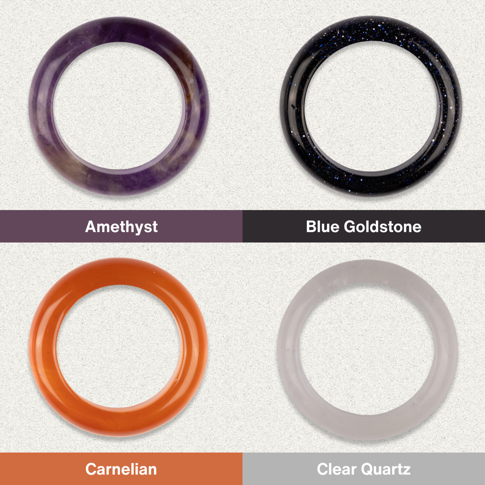 Healing Crystal Rings, Natural Stone Solid Bands, Jewelry Gifts, US Sizes 7-10