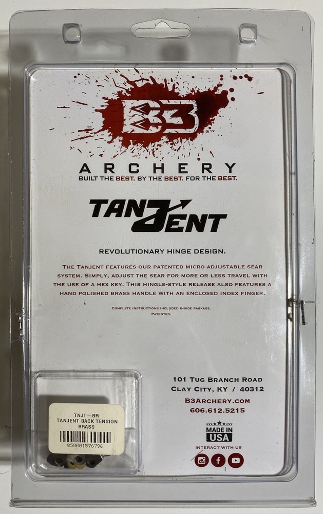 B3 Archery Tanjent Hinge Style Bow Release - Micro Adjust Sear Brass Bowhunter