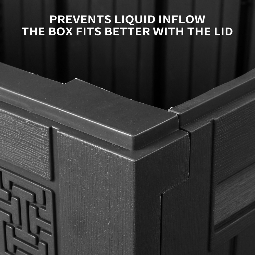 90 GAL Outdoor Black Maze Pattern Garden Lockable Plastic Storage Box