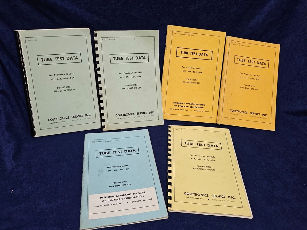 6 PCS TUBE TEST DATA FOR PRECISION MODELS 612, 614, 620, 654