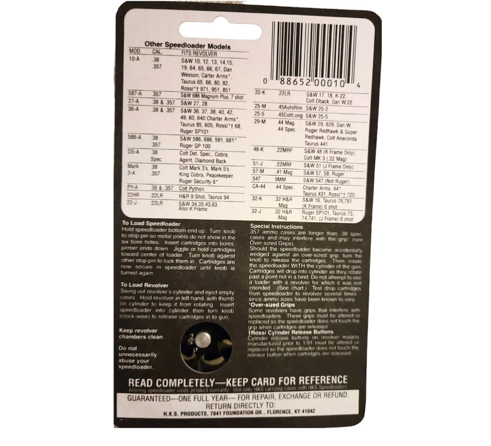 NEW HKS SPEEDLOADER 10-A FOR 6 SHOT 38/357 S&W, DAN WESSON, TAURUS, ROSSI