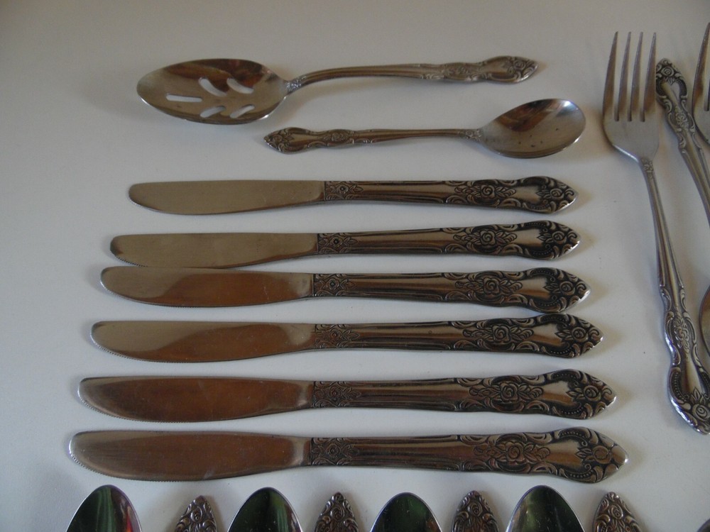 30 pieces Lustreware Rose Pattern Stainless Flatware