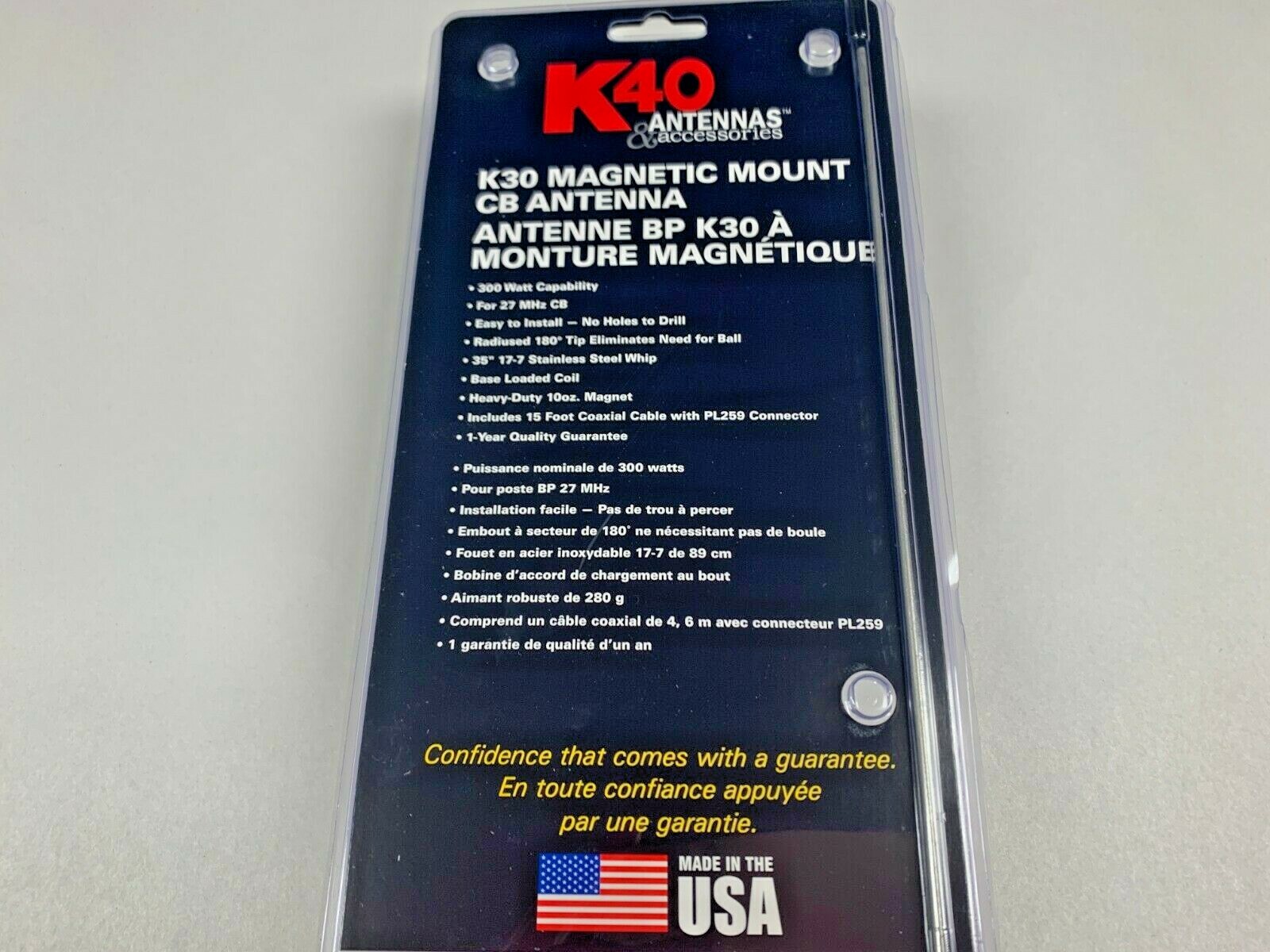 K40 K30 35" Magnet Mount Stainless Steel CB Antenna, 300 Watts